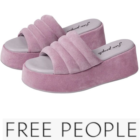 NWOT Free People Almost Paradise Purple Suede Platform Sandals 38 - Picture 1 of 14